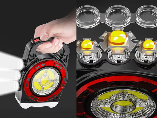 Saulės žibintuvėlis nešiojamas įkraunamas led šviesos powerbank reflektoriaus galia, Raudona, Szín, Piros