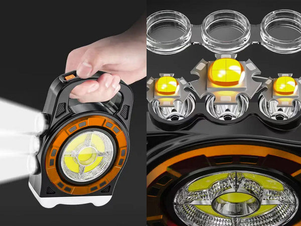 Saulės žibintuvėlis nešiojamas įkraunamas led šviesos powerbank reflektoriaus galia, Auksinis, Szín, Aranysárga