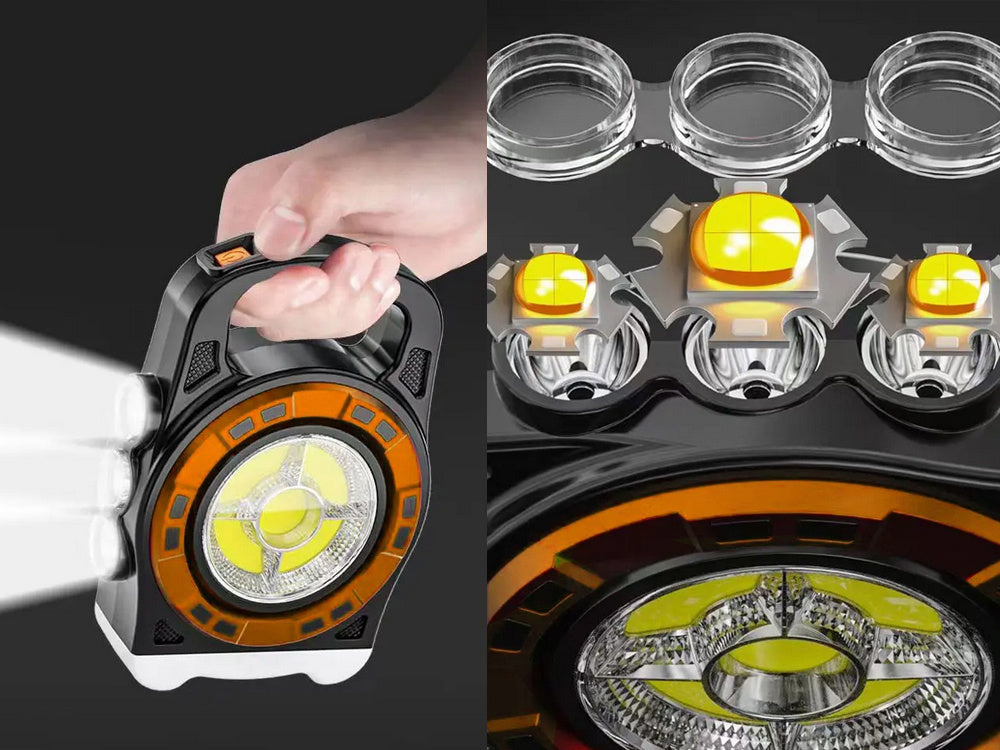 Saulės žibintuvėlis nešiojamas įkraunamas led šviesos powerbank reflektoriaus galia, Auksinis, Szín, Aranysárga