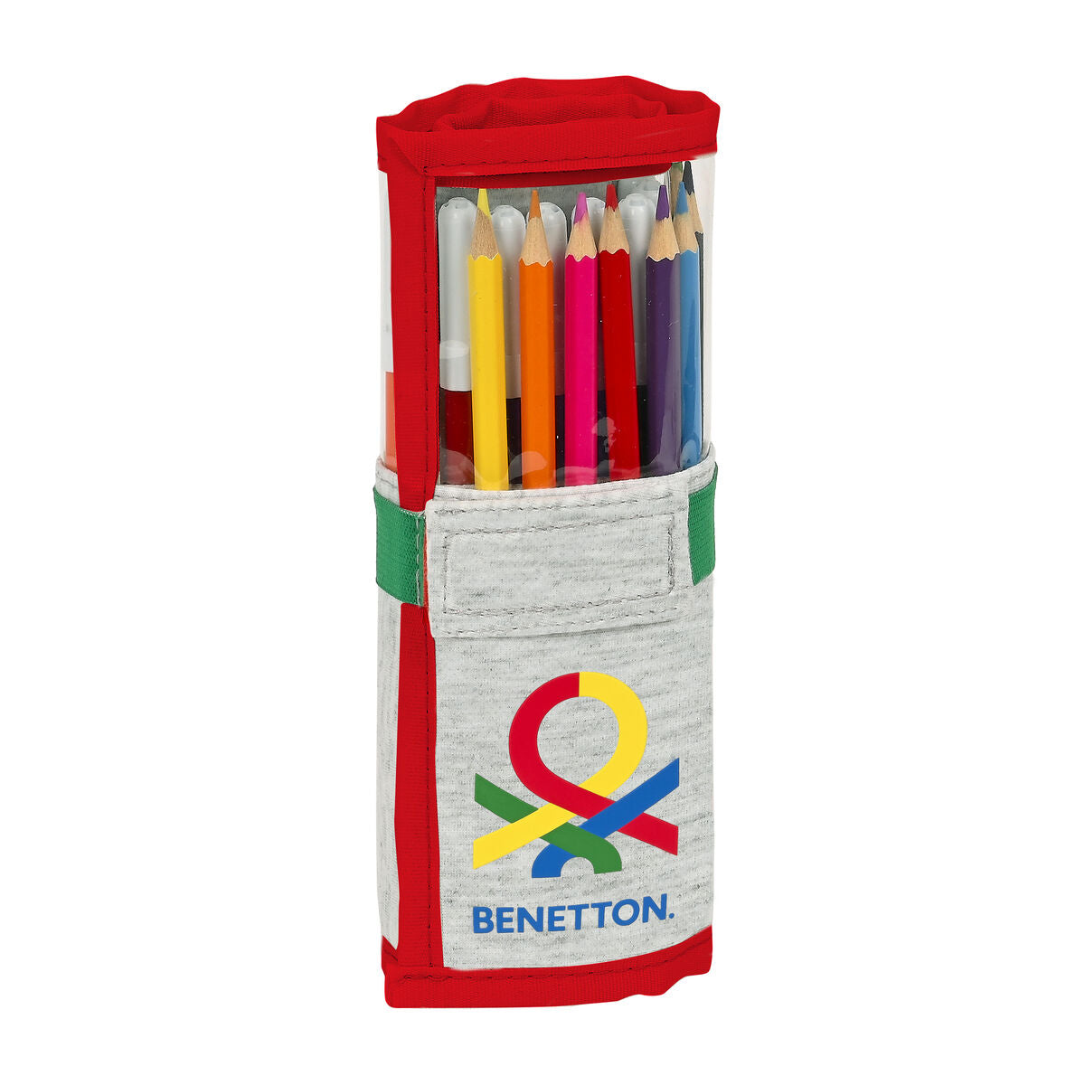 Mokyklinis penalas su priedais Benetton Pop Pilka (27 Dalys) (7 x 20 x 7 cm)