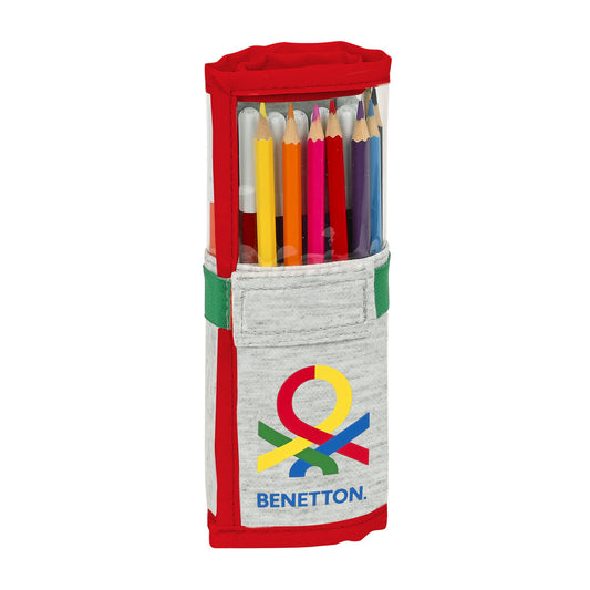 Mokyklinis penalas su priedais Benetton Pop Pilka (27 Dalys) (7 x 20 x 7 cm)