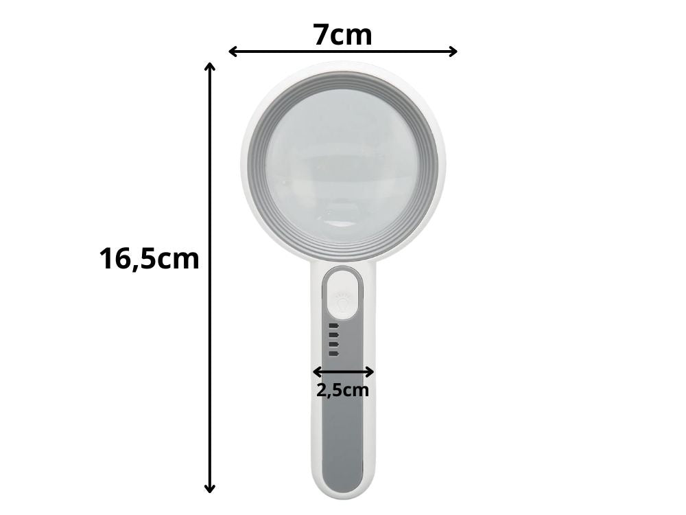 Apšviestas skaitymo didinamasis stiklas 5x su led apšvietimu