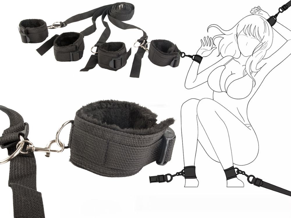 BDSM antrankių ir diržų rinkinys poroms, juodas