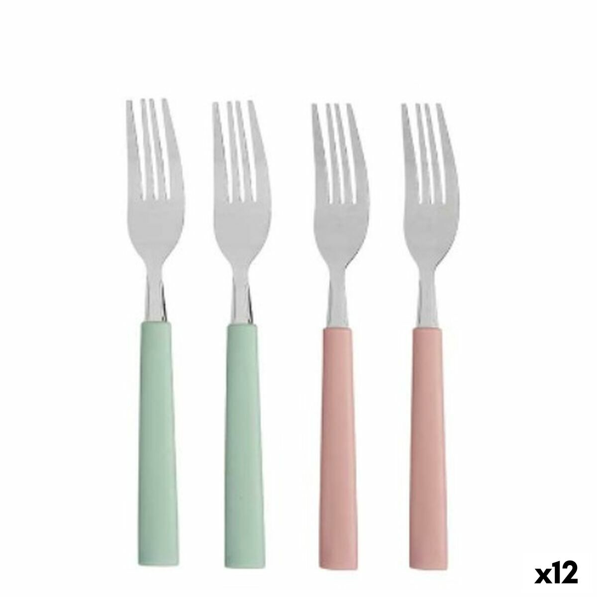 Šakučių rinkinys Kinvara CN-KT166096-1F Žalia Rožinė Sidabras Nerūdijantis plienas Plastmasinis 18,7 cm (12 vnt.)