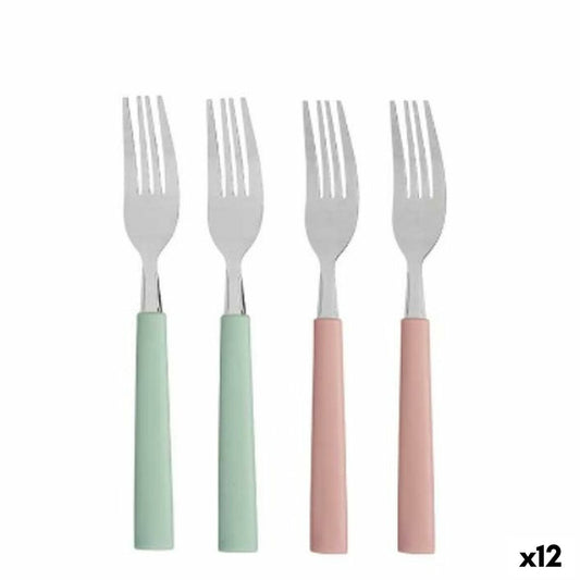 Šakučių rinkinys Kinvara CN-KT166096-1F Žalia Rožinė Sidabras Nerūdijantis plienas Plastmasinis 18,7 cm (12 vnt.)