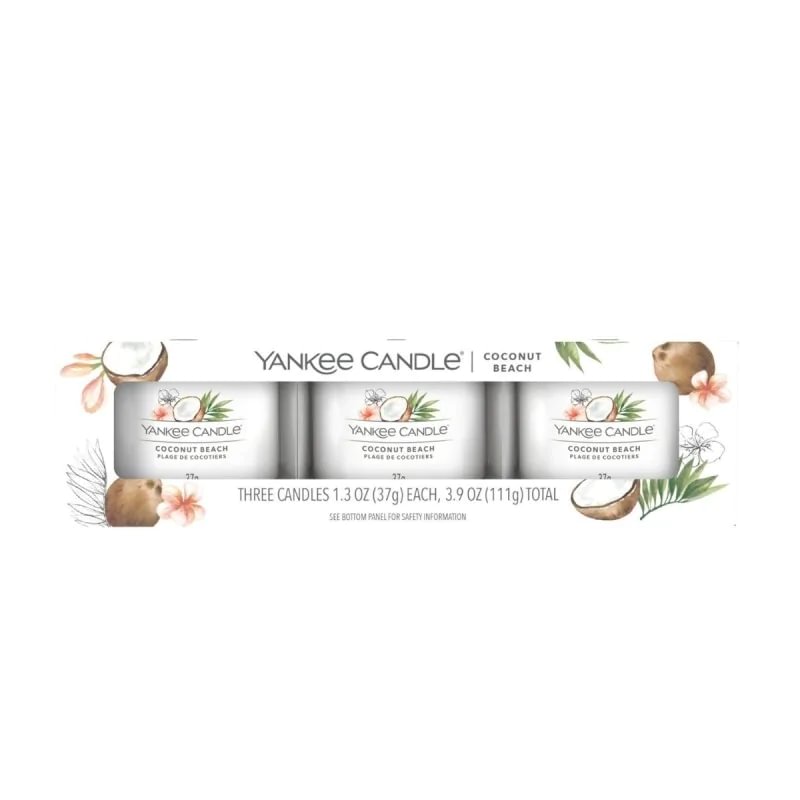 Yankee Candle Filled Votive Coconut Beach žvakių rinkinys 3x37 g