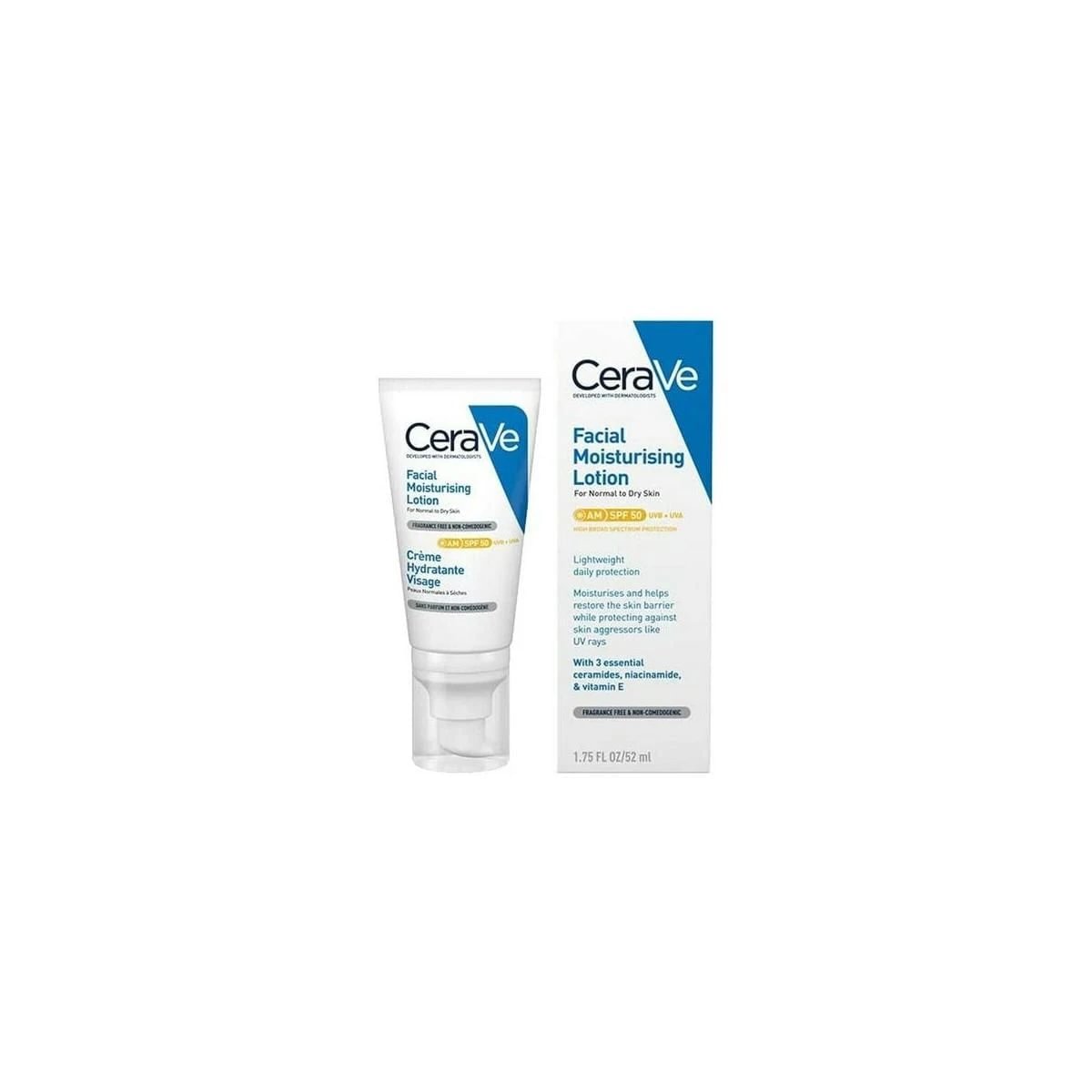 CeraVe SPF50 drėkinamasis veido losjonas 52 ml