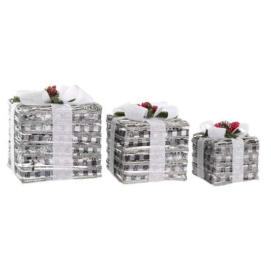 Stebuklinga lenta DKD Home Decor LED Balta Raudona Žalia Sidabras Metalinis Sniegas 25 x 25 x 29 cm (3 Dalys)