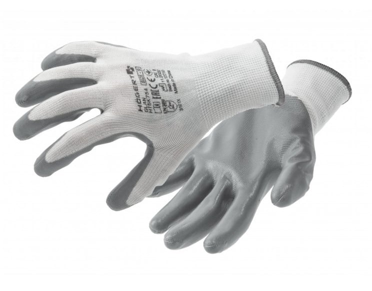 Pirštinės padengtos nitrilu Hogert HT5K755-10-W (10 dydis, pilkos)