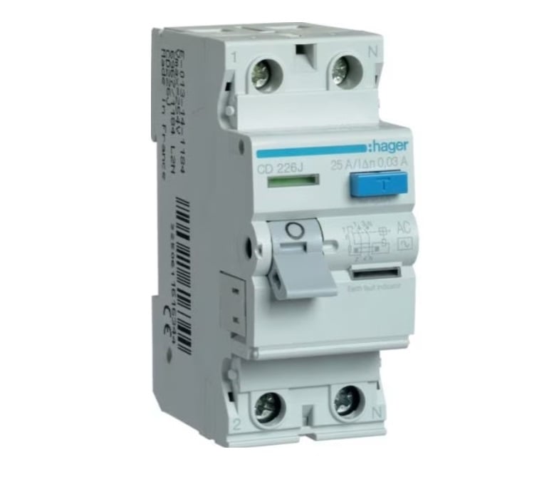 Srovės nuotekio relė Hager AD970J (AC, 20A, 2P, 30mA, 230V)
