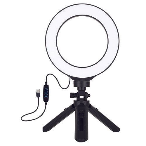 LED žiedinė lempa 16cm, su trikoju stovu 12-14.5cm, USB