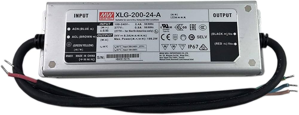 Impulsinis maitinimo šaltinis LED 24V 200W 8.3A, IP67, dimeriuojamas, MEAN WELL, XLG-200-24-A
