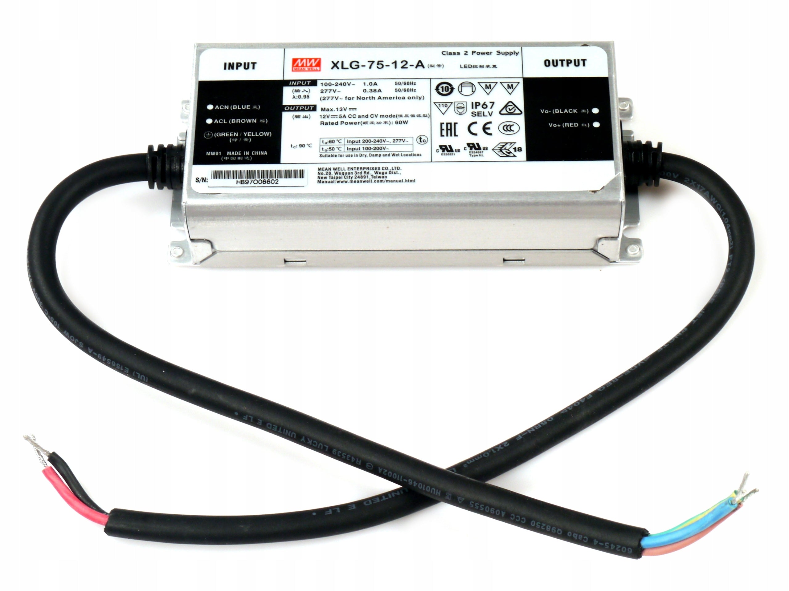 Impulsinis maitinimo šaltinis LED 60W 12V 5A IP67, dimeriuojamas, Mean well XLG-75-12-A