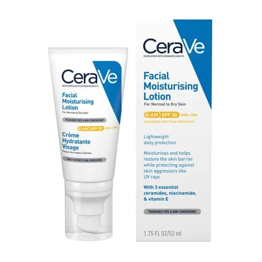 CeraVe SPF50 drėkinamasis veido losjonas 52 ml