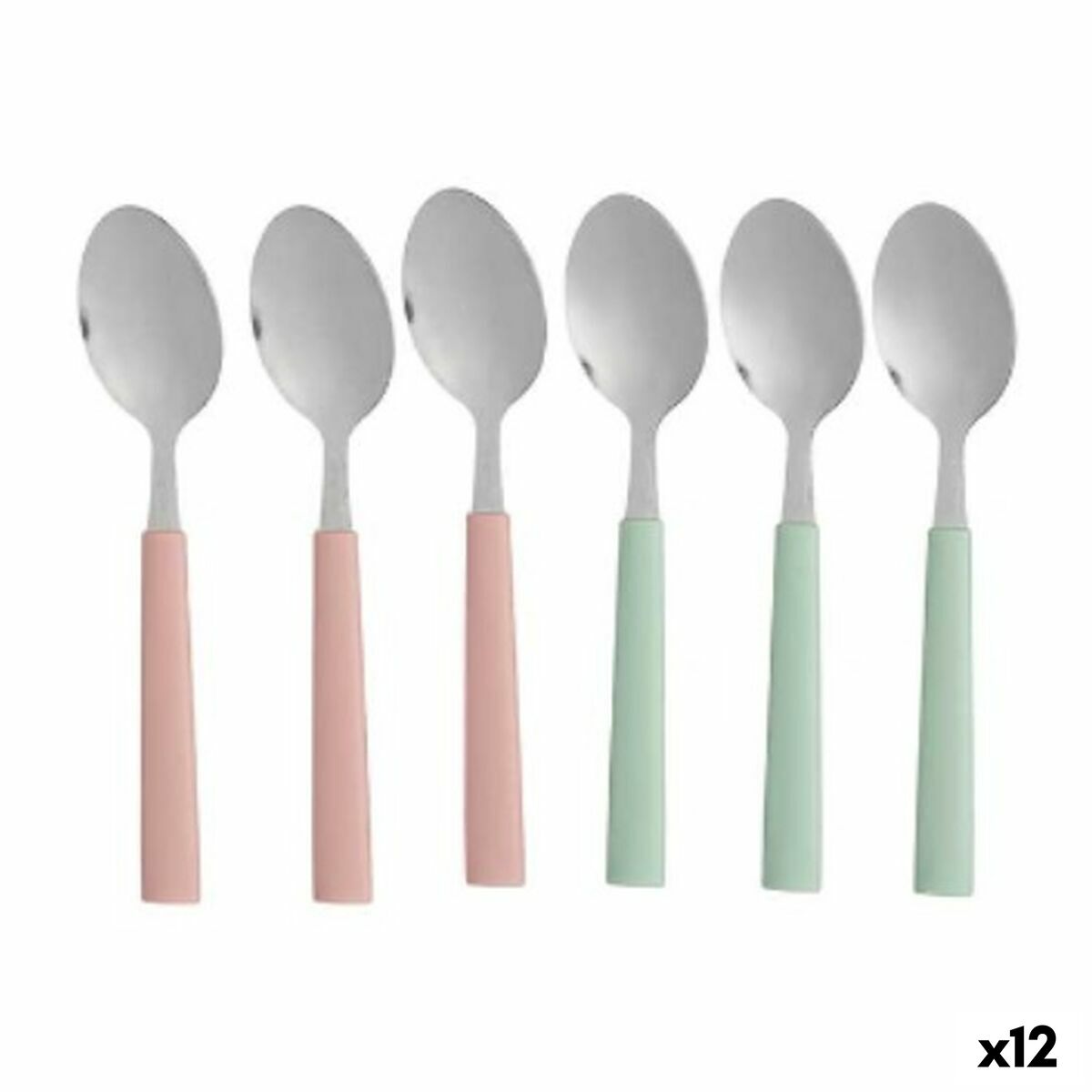 Šaukštų rinkinys Kinvara CN-KT166096-1S Žalia Rožinė Sidabras Nerūdijantis plienas Plastmasinis 18,7 cm (12 vnt.)