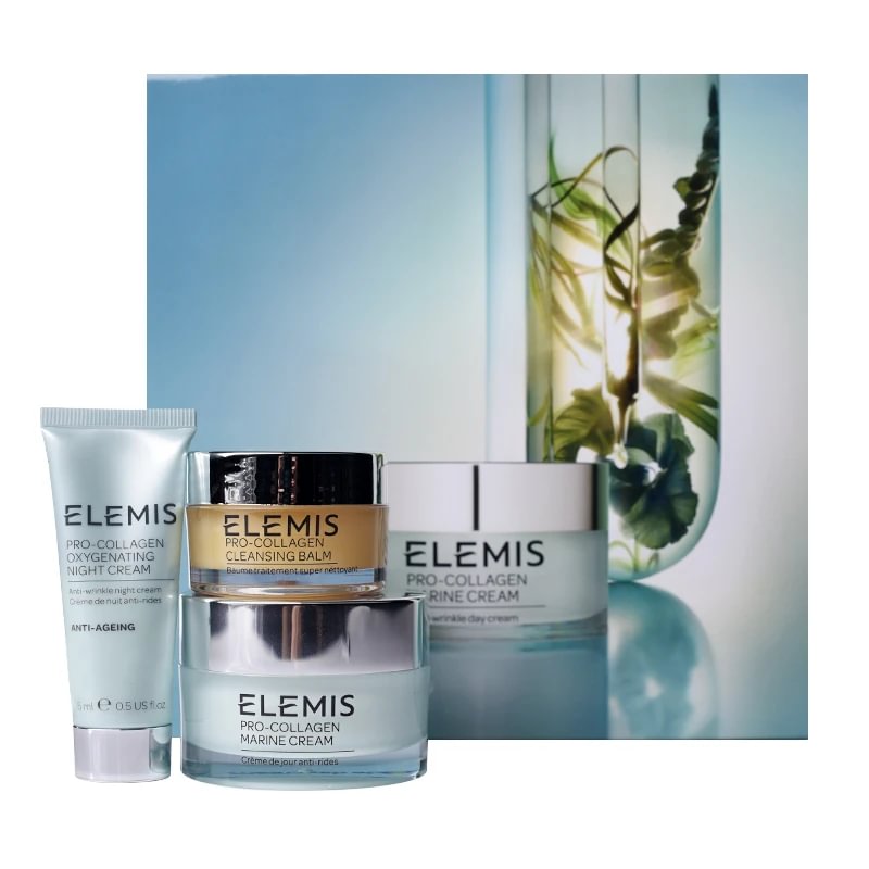 Elemis VIP rinkinys: Elemis Pro-Collagen Oxygenating naktinis kremas 15 ml + Elemis Pro-Collagen Marine kremas 30 ml + Elemis Pro-Collagen valomasis balzamas 20 g