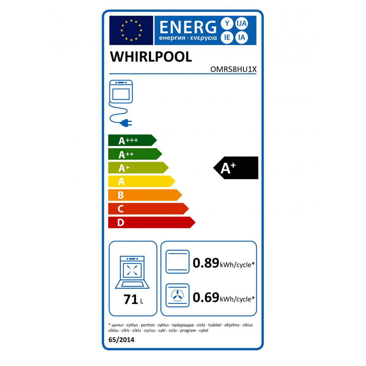 Orkaitė Whirlpool Corporation OMR58HU1X 71 L