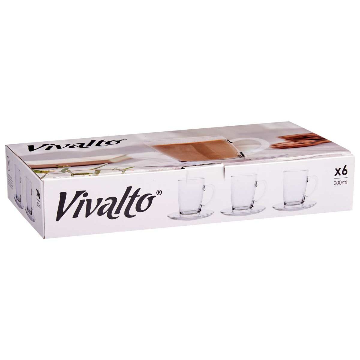 Puodelis su lėkšte Vivalto 41089 Skaidrus stiklas 200 ml (6 vnt.)