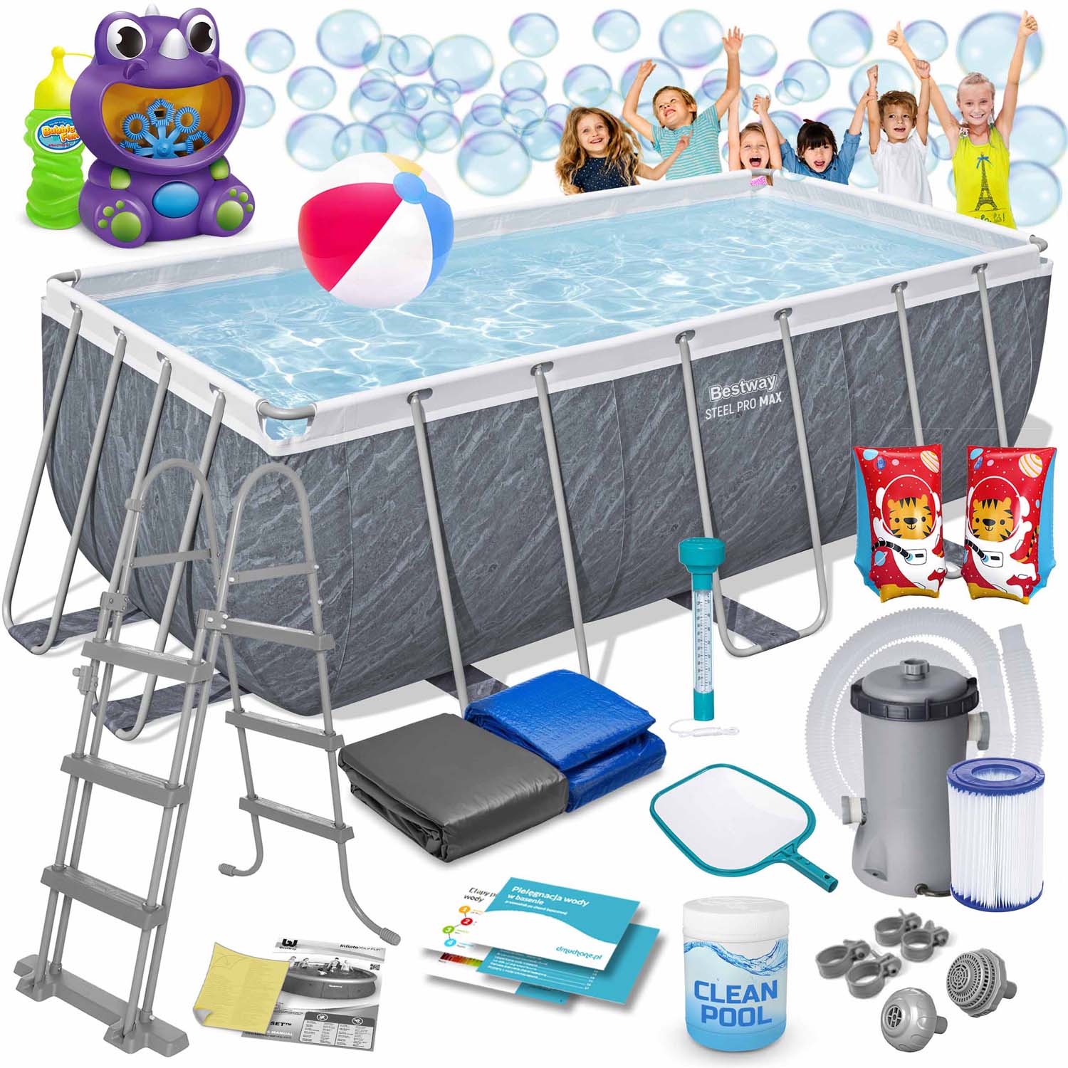 412 x 201 x 122 cm 17w1 Bestway 56722 stiklinis sodo baseinas