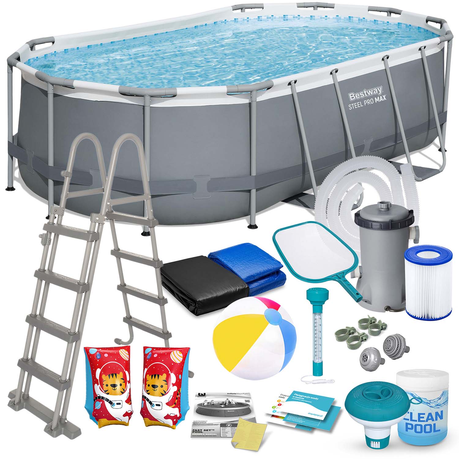 Stiklinis lauko baseinas 427 x 250 x 100 cm 18w1 Bestway 56620