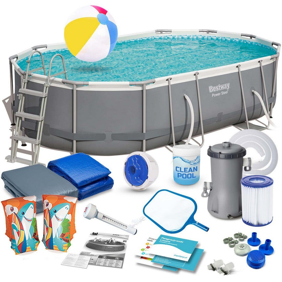 Stiklinis lauko baseinas 488 x 305 x 107 cm 18w1 Bestway 56448