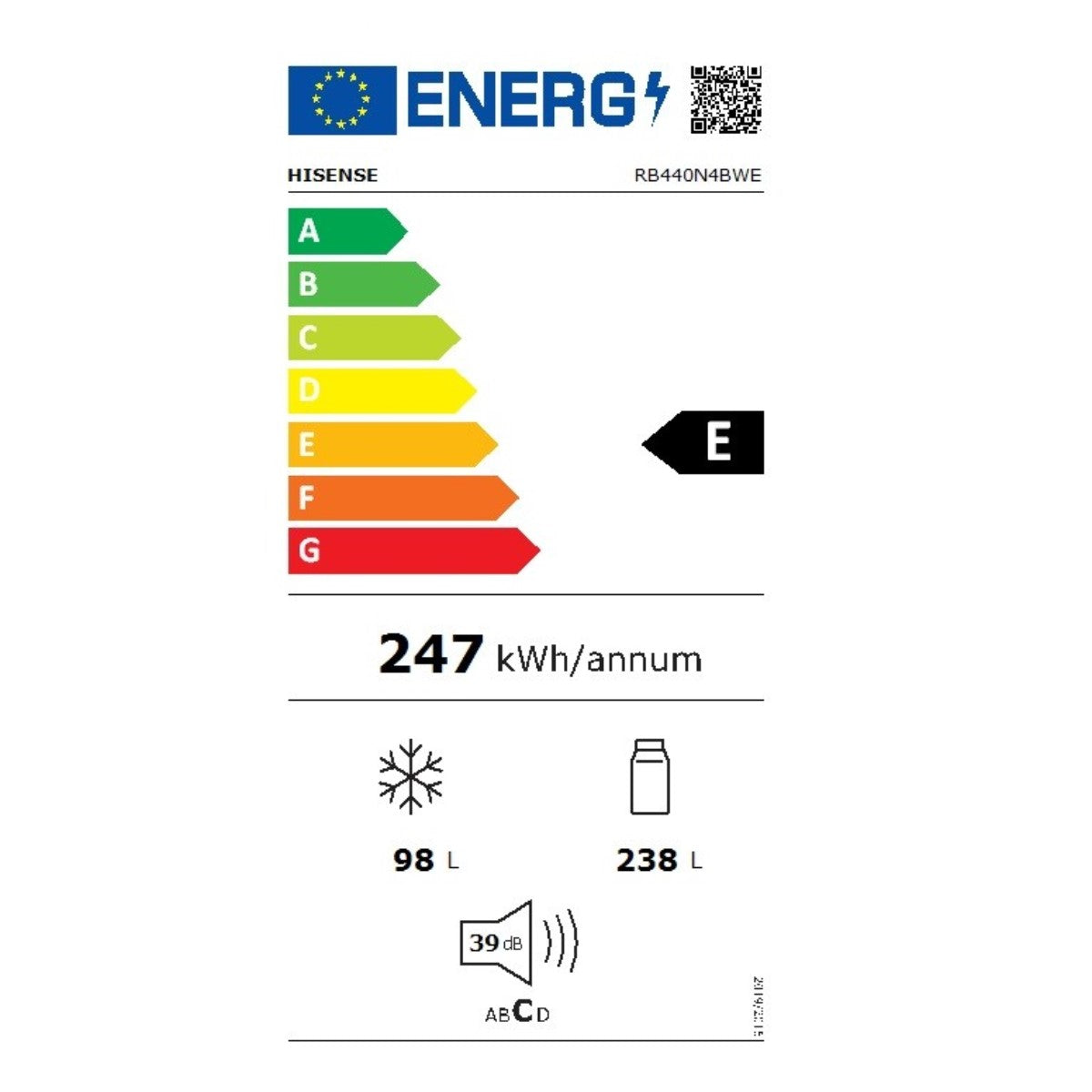 Kombinuotas šaldytuvas Hisense RB440N4BWE Balta (200 x 60 cm)