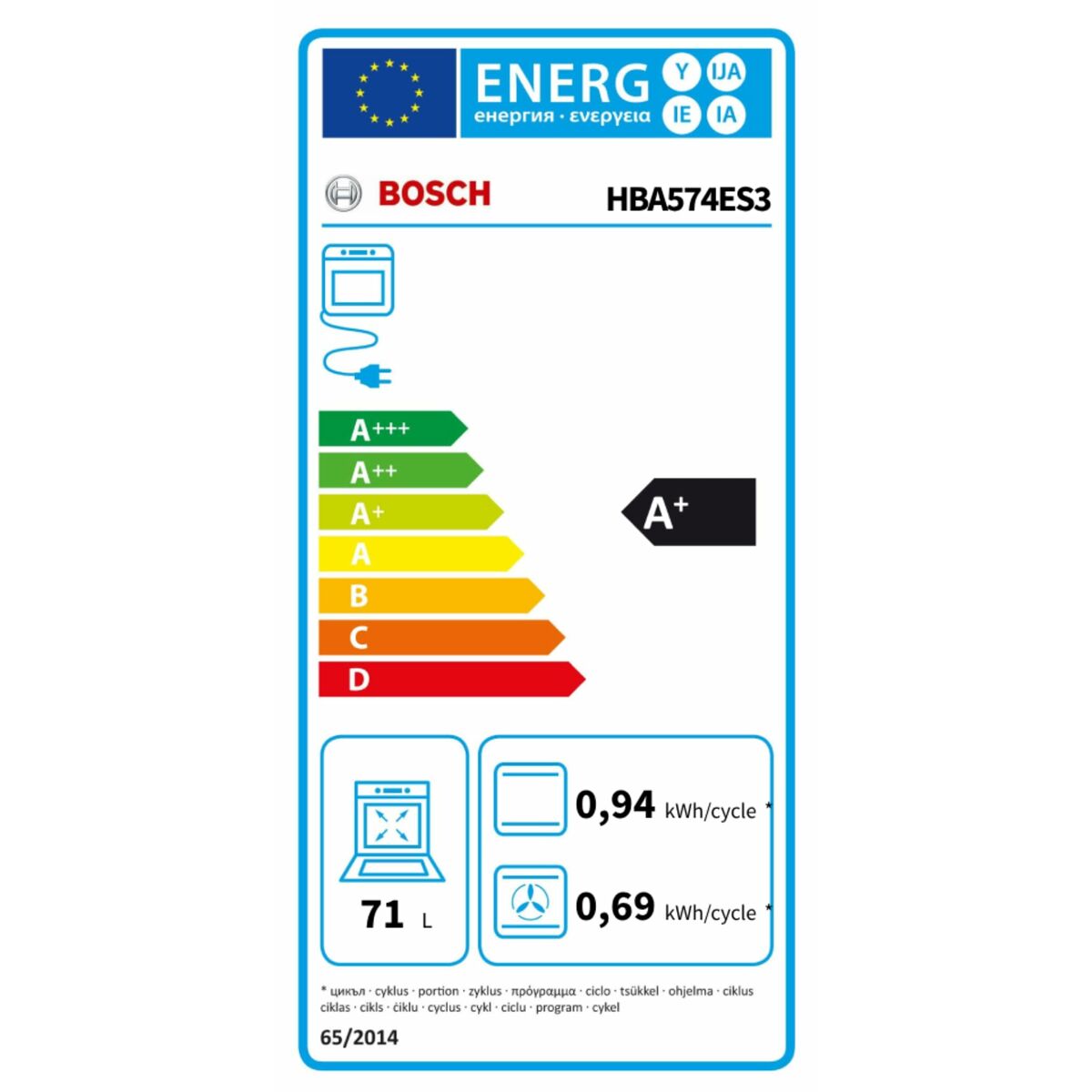 Pirolitinė orkaitė BOSCH HBA574ES3 71 L 3600 W