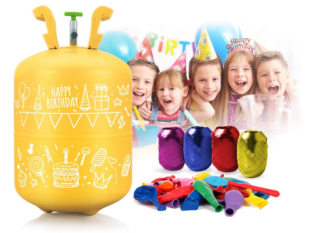 0,20 m3 heleno buteliukas su balionais ir Ricokids juosta