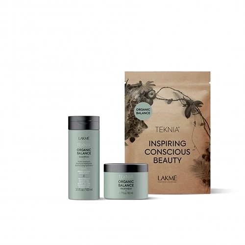 Lakme Teknia Travel Pack Organic Balance: Šampūnas 100 ml + atstatomoji plaukų priemonė 100 ml