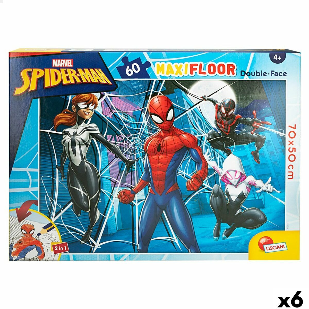 Vaikiška puzlė Spider-Man Dvipusis 60 Dalys 70 x 1,5 x 50 cm (6 vnt.)