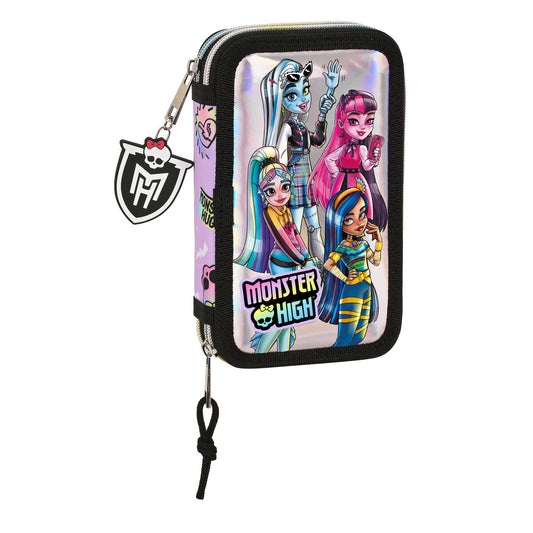 Dvigubo pieštuko dėklas Monster High Best boos Alyvinė 12.5 x 19.5 x 4 cm (28 Dalys)