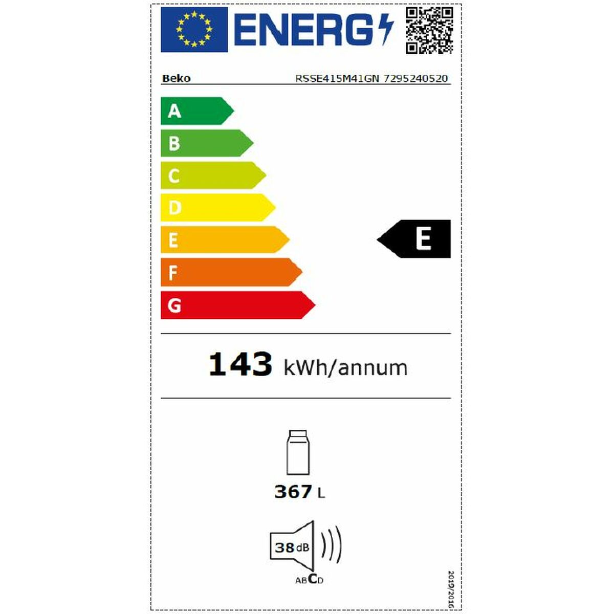 Šaldytuvas BEKO RSSE415M41GN Pilka