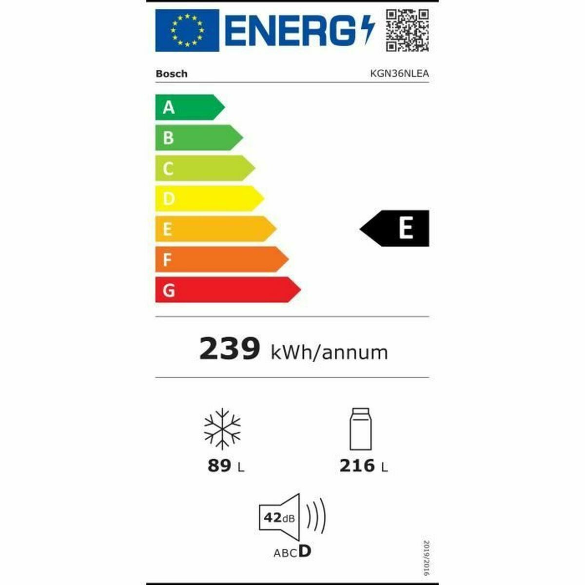 Mini šaldytuvas BOSCH KGN36NLEA   186 Sidabras Plienas