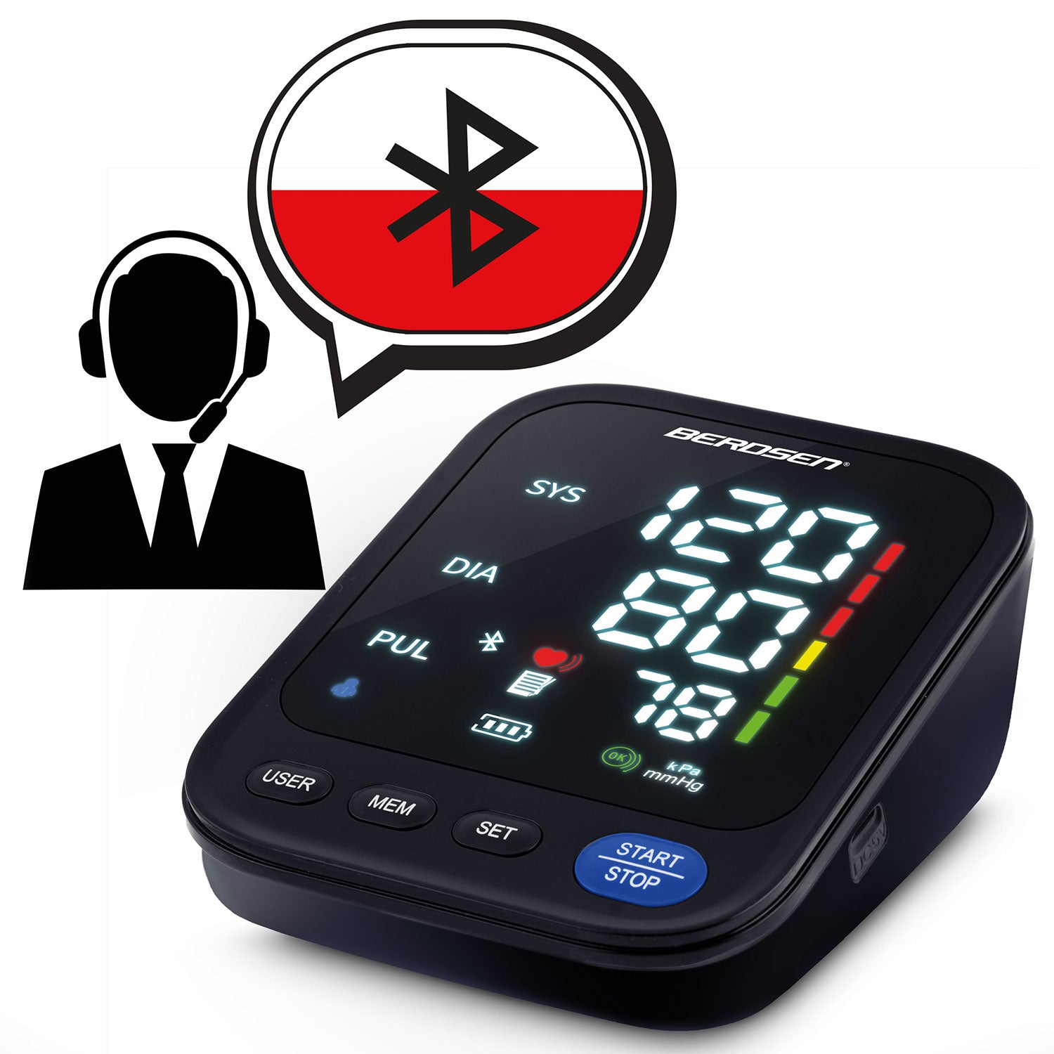Rankinis spaudimo matuoklis su Lenkijos pranešimais ir bluetooth BD-123 Berdsen