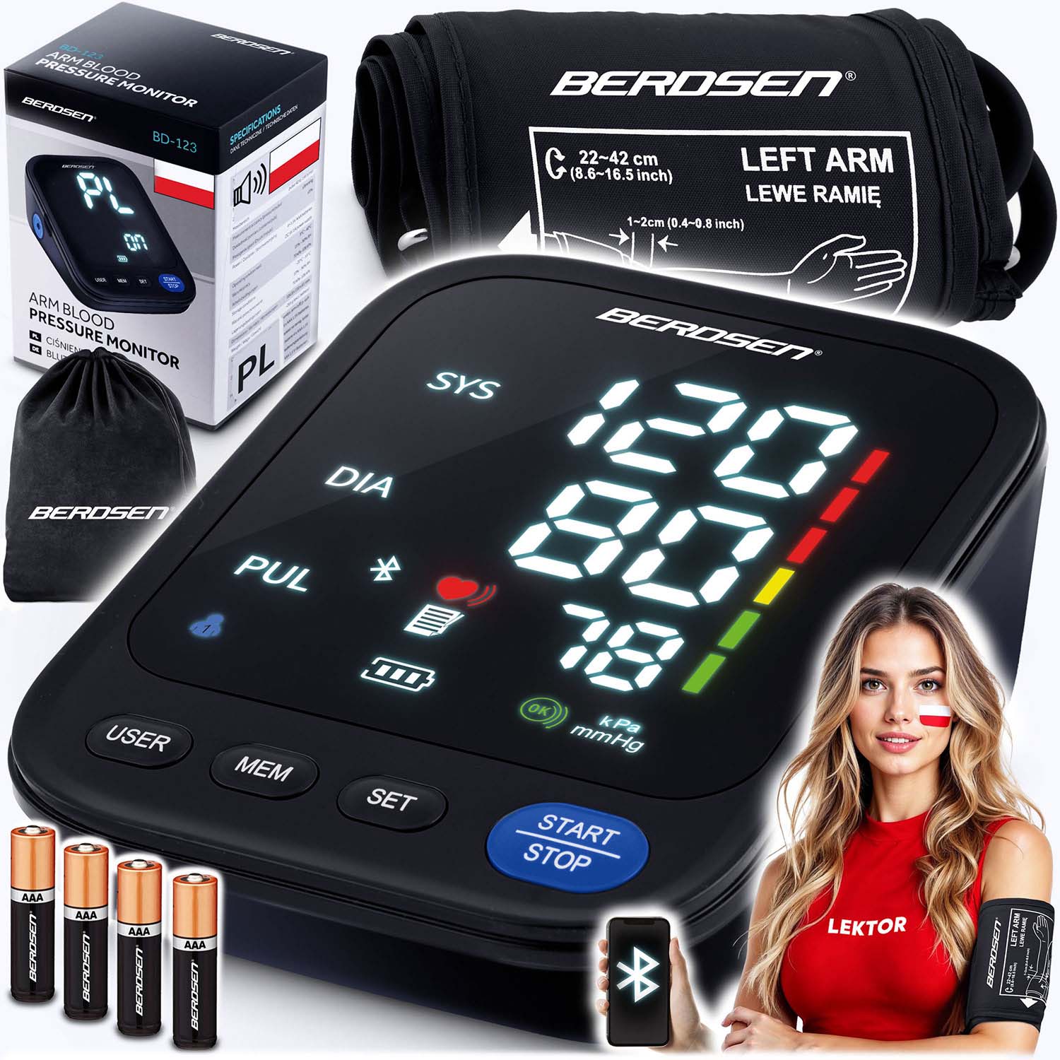 Rankinis spaudimo matuoklis su Lenkijos pranešimais ir bluetooth BD-123 Berdsen