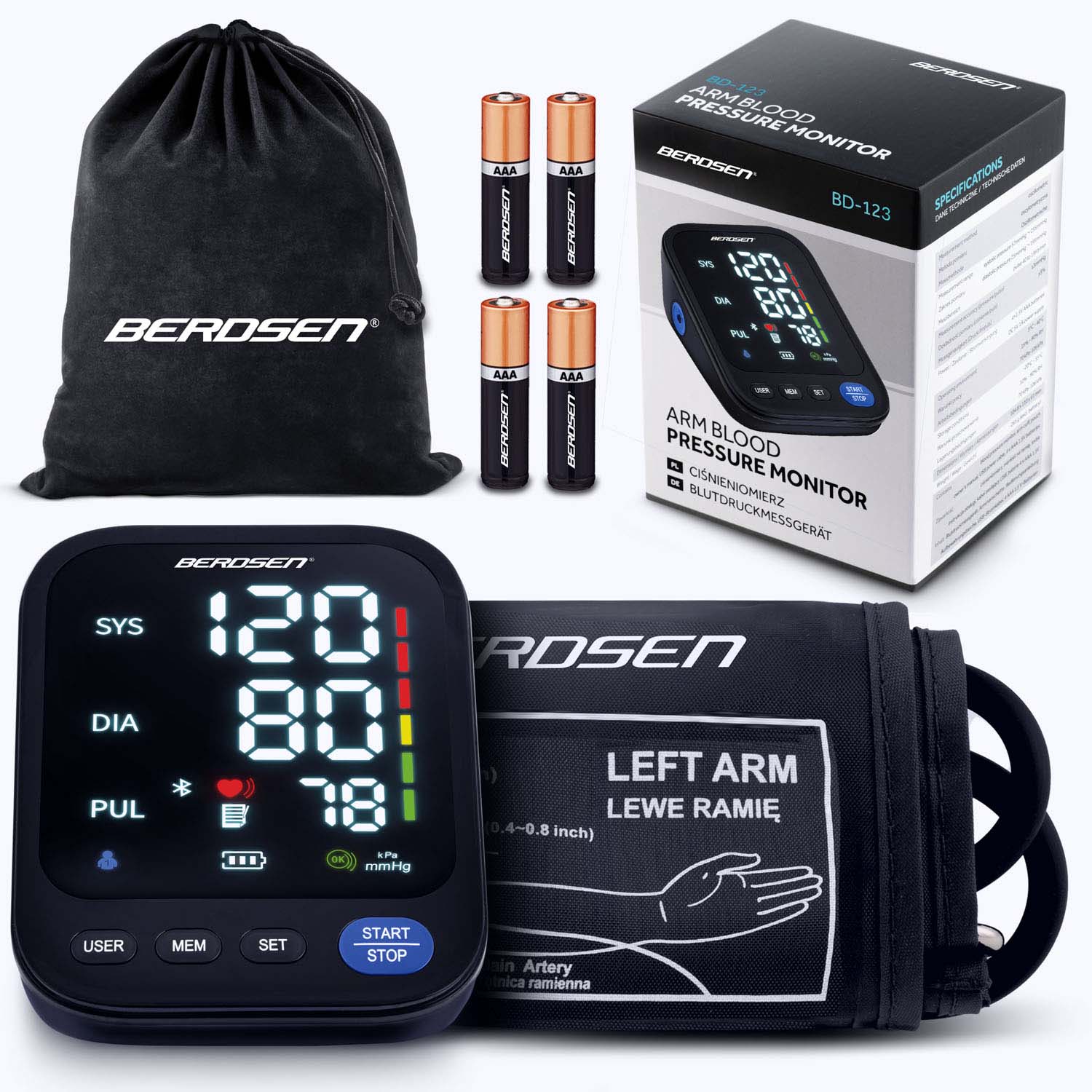 Rankinis spaudimo matuoklis su Lenkijos pranešimais ir bluetooth BD-123 Berdsen
