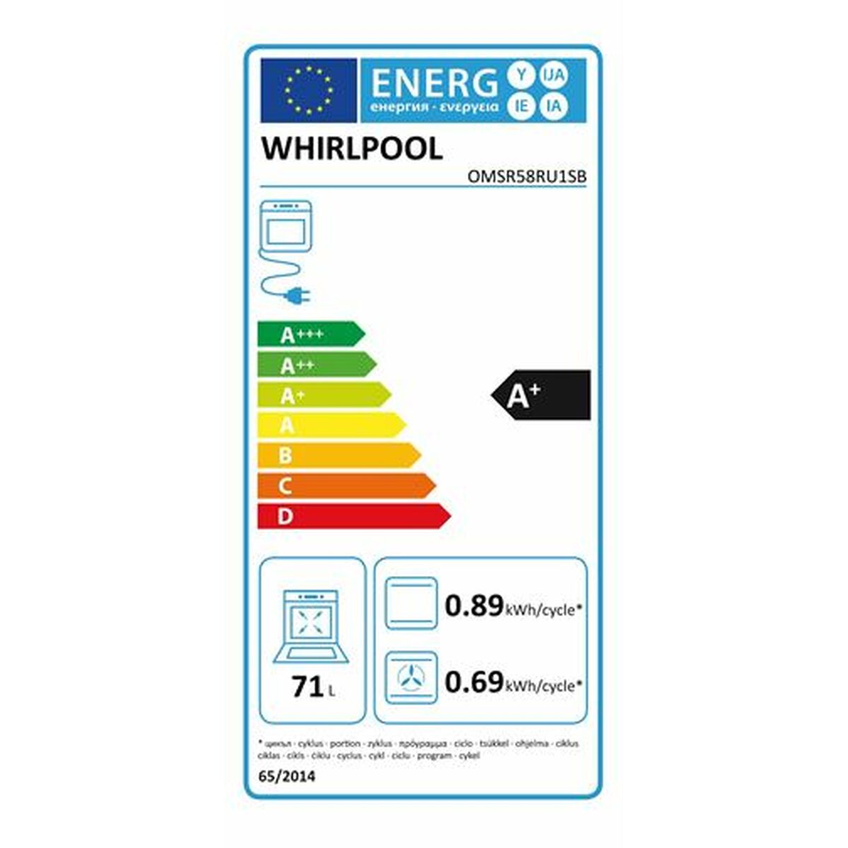 Orkaitė Whirlpool Corporation OMSR58RU1SB 71 L