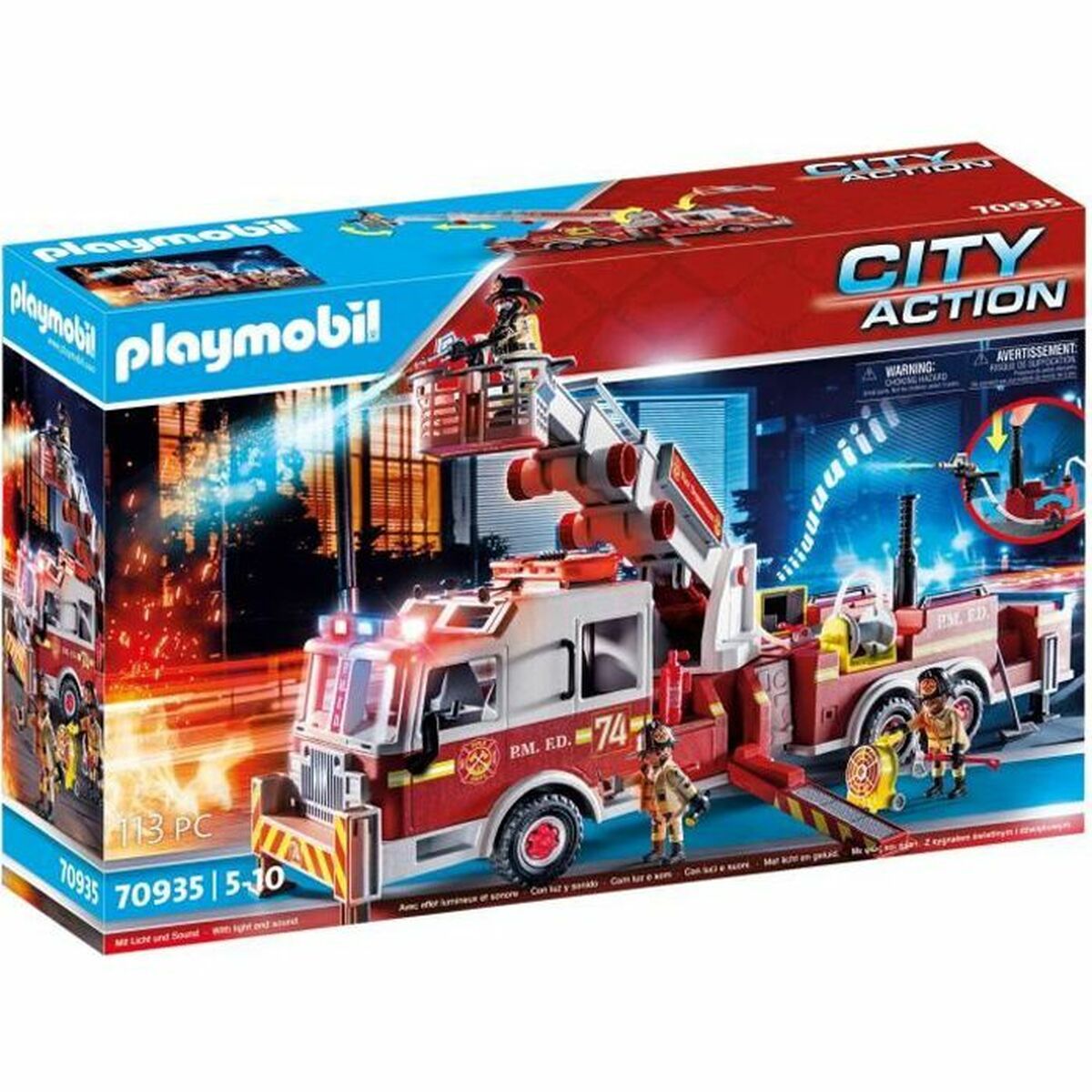 Transporto priemonių žaidimo rinkinys   Playmobil Fire Truck with Ladder 70935         113 Dalys  