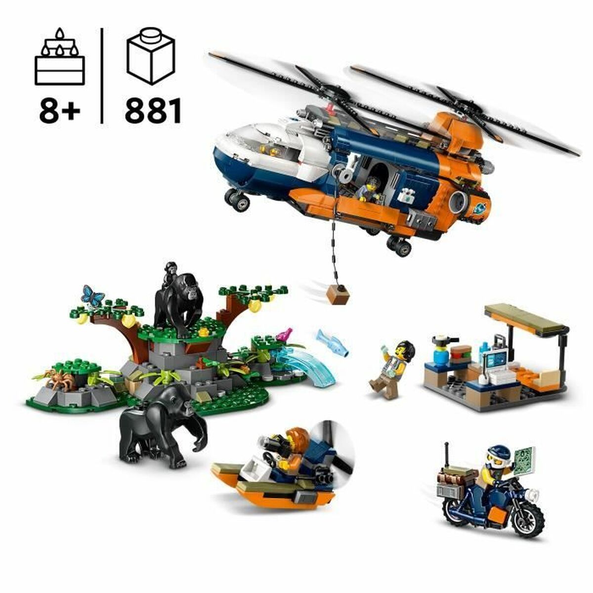 Statybos rinkinys Lego 60437 Jungle Explorer Helicopter Base Camp Spalvotas