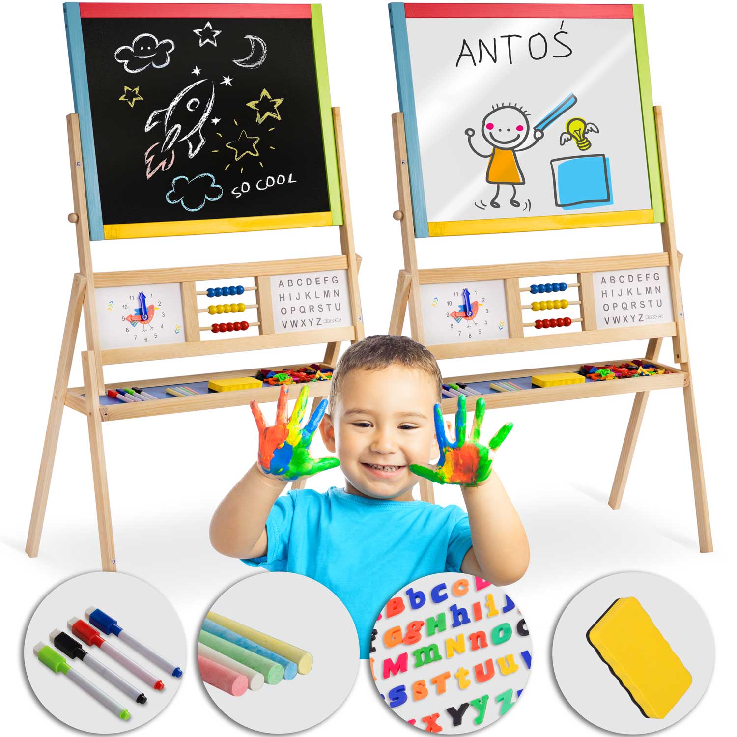 Dideli magnetiniai kreidiniai sukimo plokštės su Ricokids laikrodžiu - daugialypės spalvos