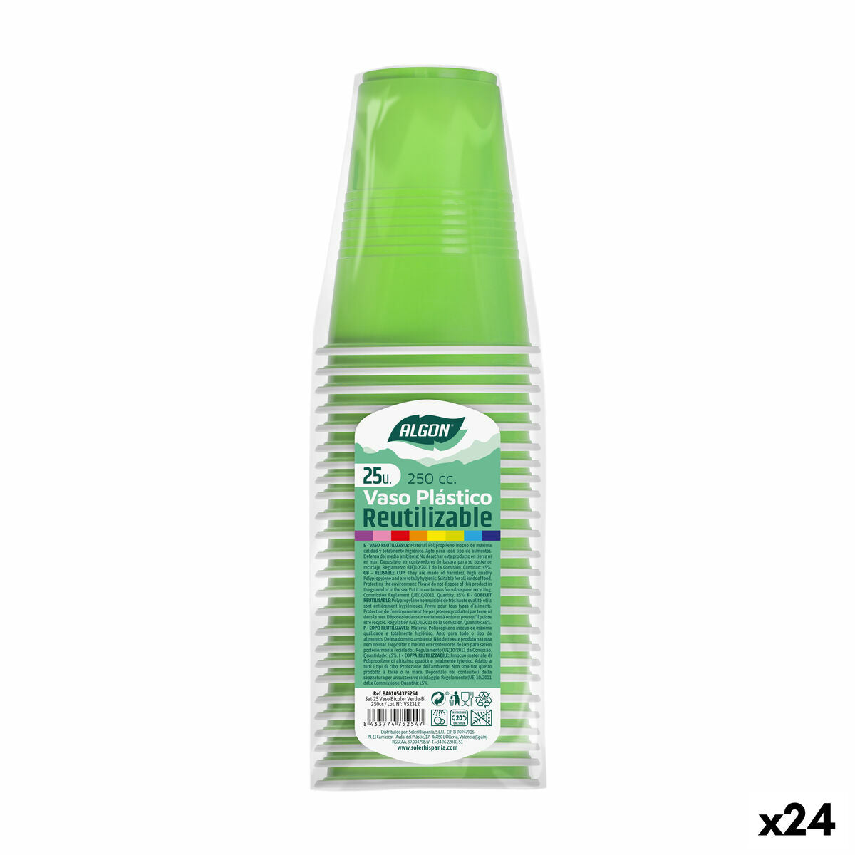 Daugkartinio naudojimo akinių rinkinys Algon Žalia 24 vnt. 250 ml (25 Dalys)