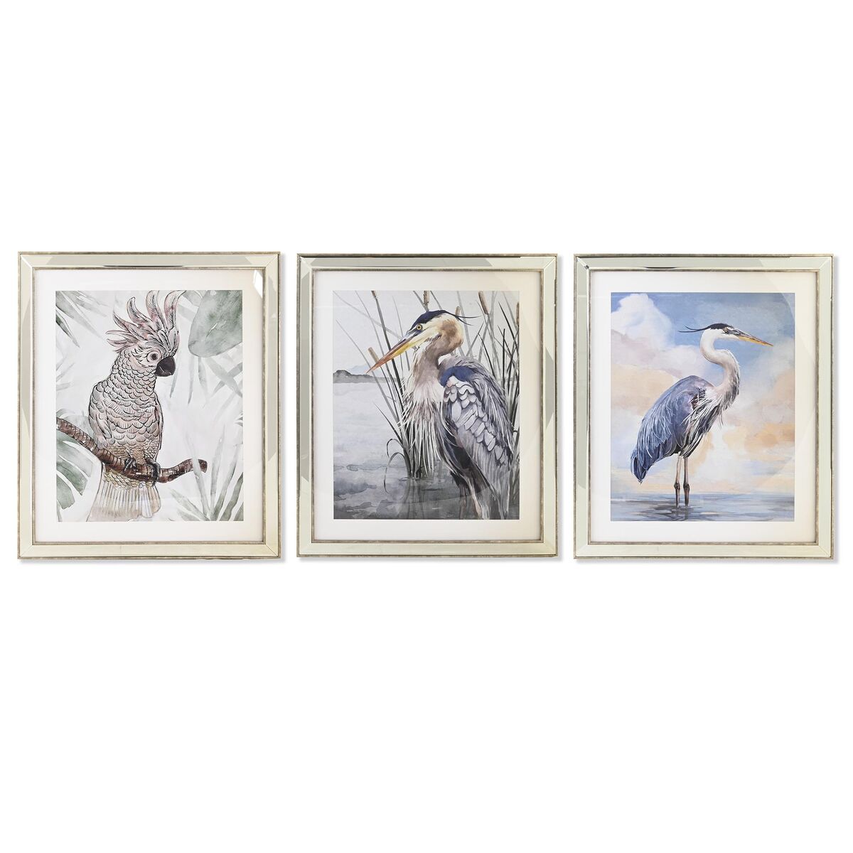 Paveikslas DKD Home Decor 40 x 1,6 x 60 cm Paukščiai Viduržemio (3 Dalys)