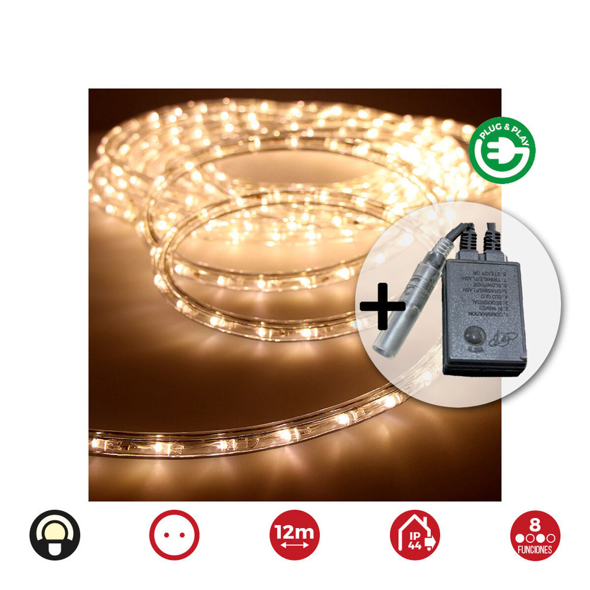 Žarna LED EDM 71492 Flexiled Skaidrus 230 V 12 m 8 Funkcijos