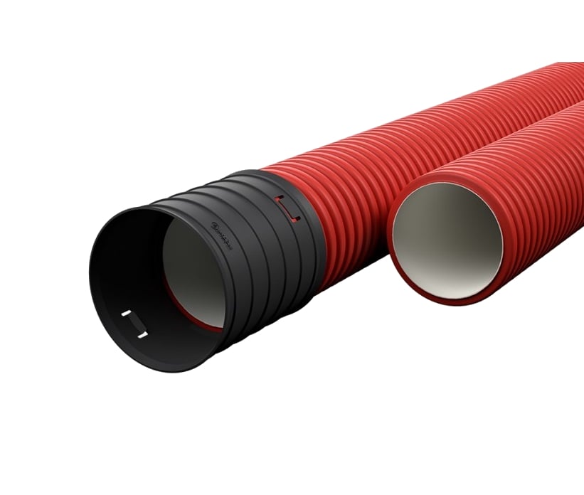 Raudonas gofruotas vamzdis D32 / d31 su virve Ecopipe (be halogenų, 50m)