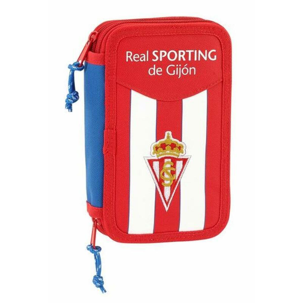 Dvigubo pieštuko dėklas Real Sporting de Gijón Balta Raudona 12.5 x 19.5 x 4 cm (28 Dalys)