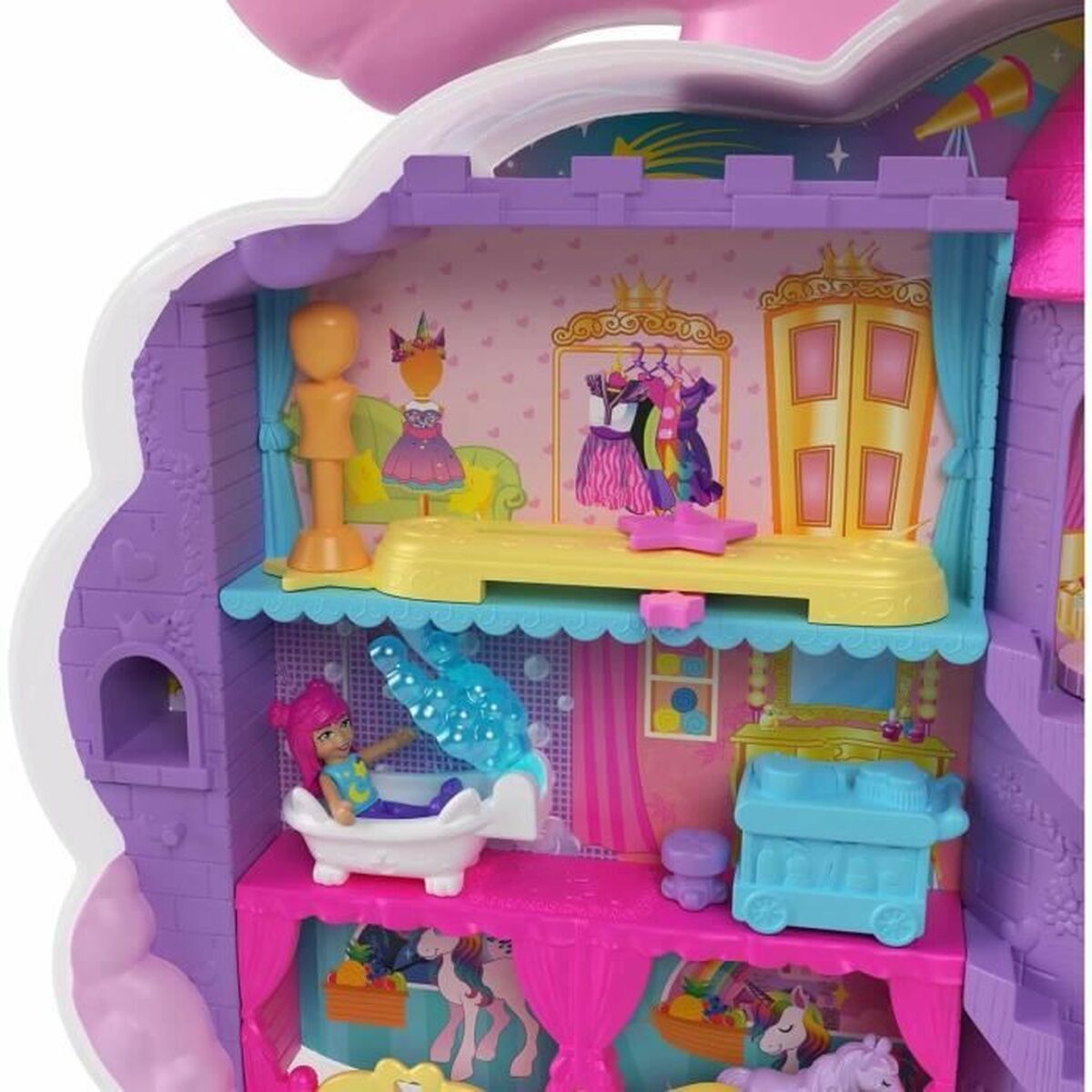 Playset Polly Pocket Coffret Salon De Coiffure Licorne Arc-En-Ciel