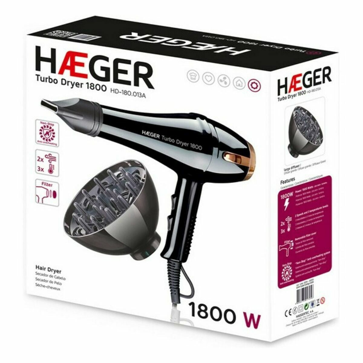 Plaukų džiovintuvas Haeger HD-180.013A 1800 W Juoda