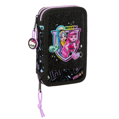 Dvigubo pieštuko dėklas Monster High Juoda 12.5 x 19.5 x 4 cm 28 Dalys