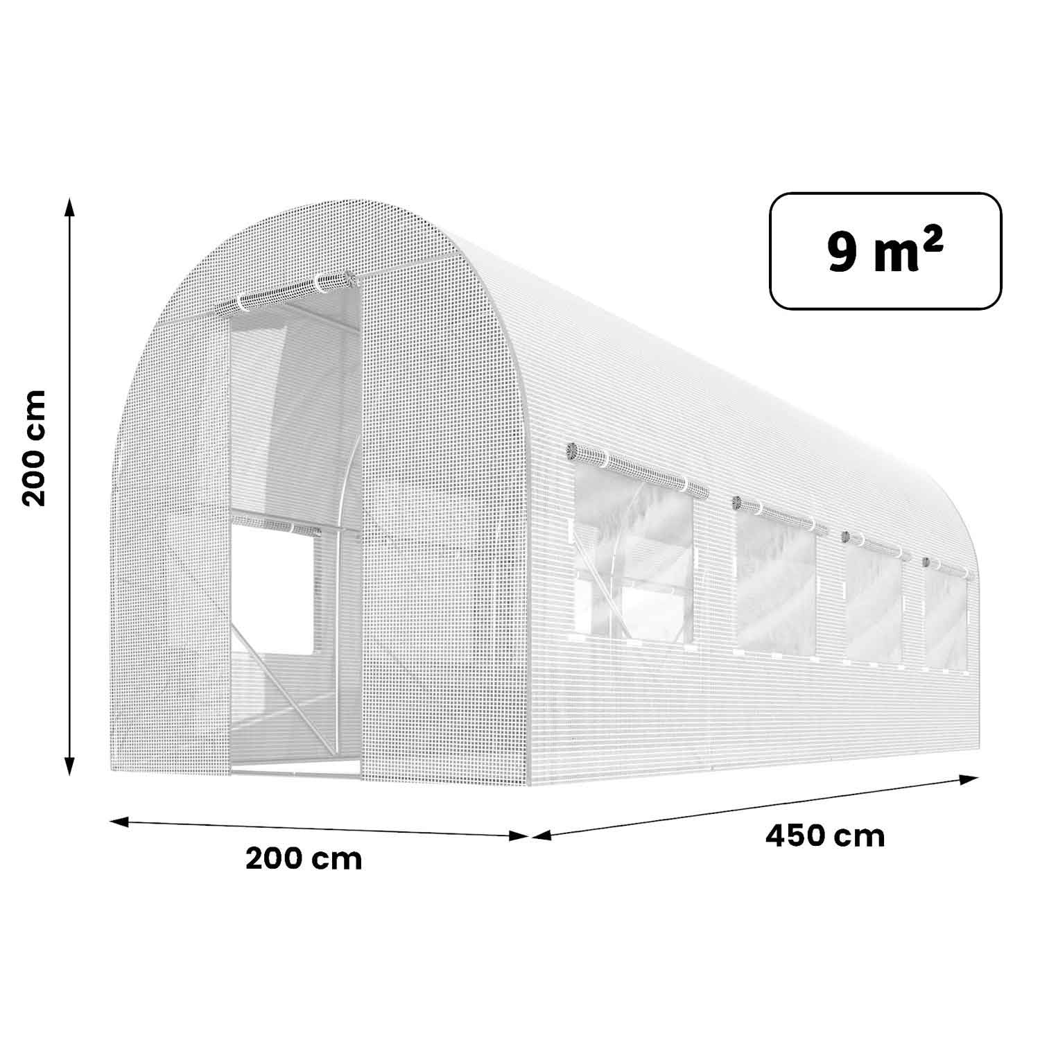 2x4,5 m (9 m2) sodo tuneliui skirta folija balta Plonos
