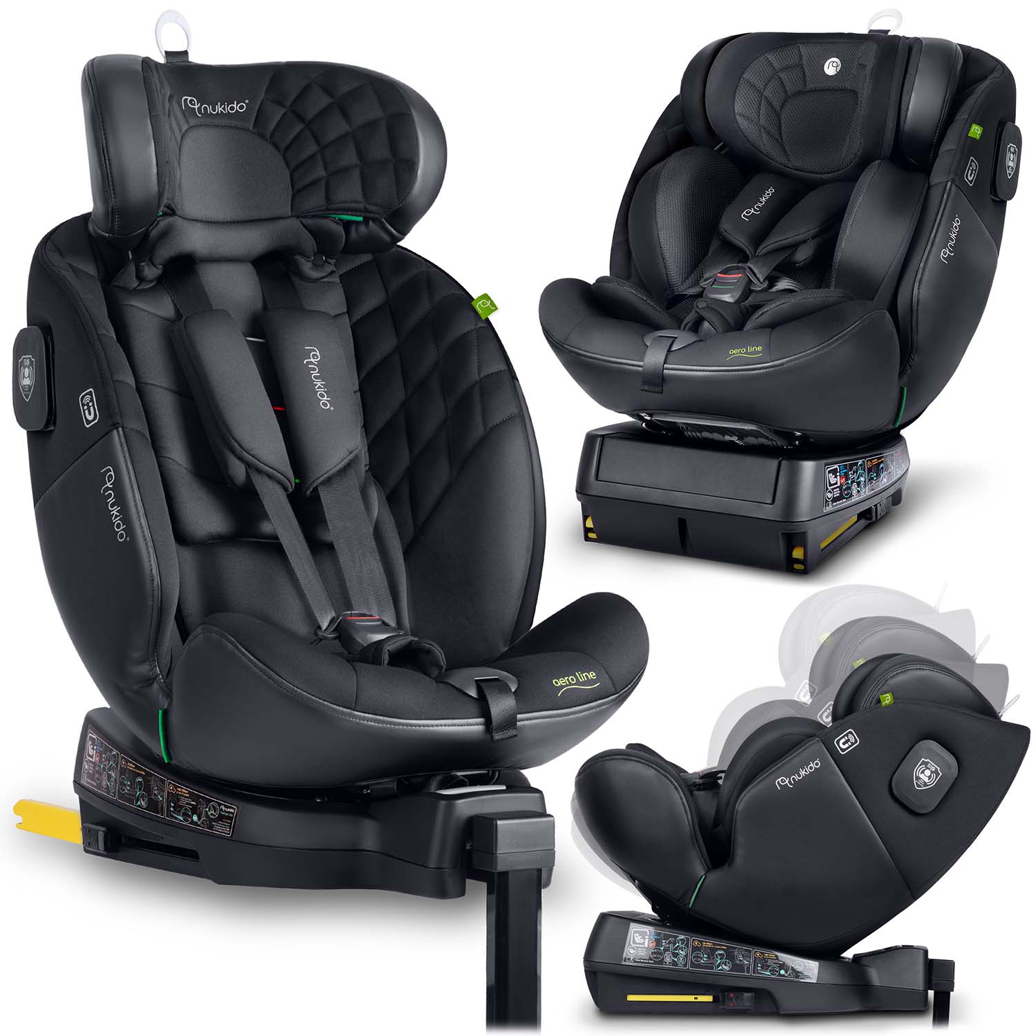 Nukido Aero Line juoda 0-36 kg ISOFIX automobilio sėdynė